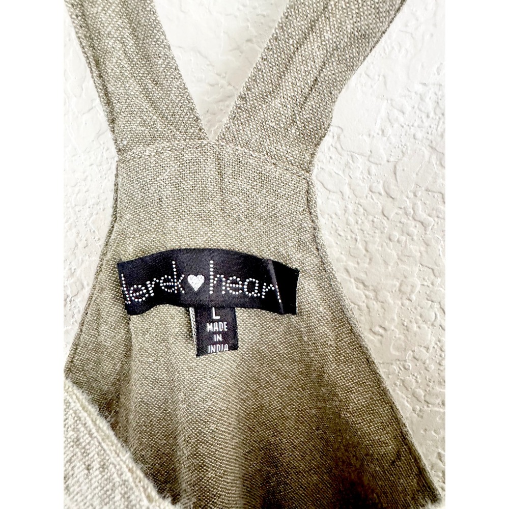 Derek Heart Jumpsuit Women Large Sage Green Linen Blend Button Front Overalls - Picture 3 of 5